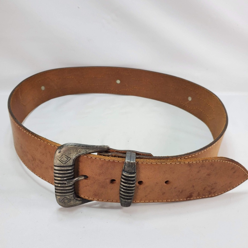 Banana Republic Belt Men 34 Tan Bridle Leather Wide Western Studded Made England